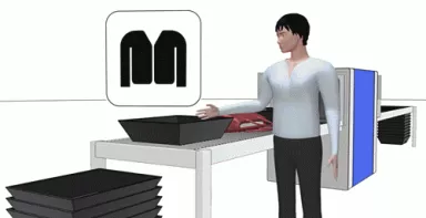 Image d'une personne qui dépose sa veste dans un bac pour inspection