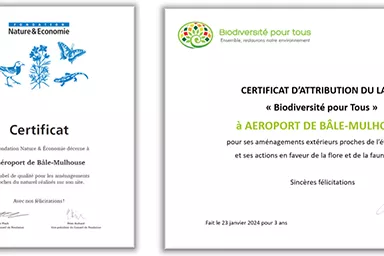 Image des certificats de protection des l'environnement de l'EuroAirport