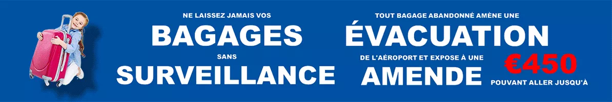 Image rappelant que des bagages sans surveillance mène à des évacuation et des amendes