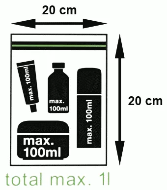 Image des liquides autorisées dans la cabine